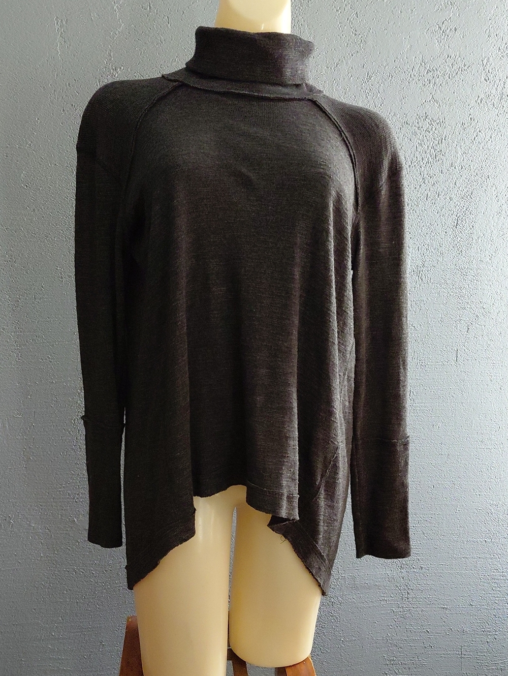 We The Free Dark Gray Funnel Neck Lightweight Sweater